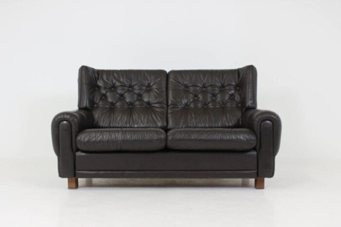 mid century black leather sofa 1