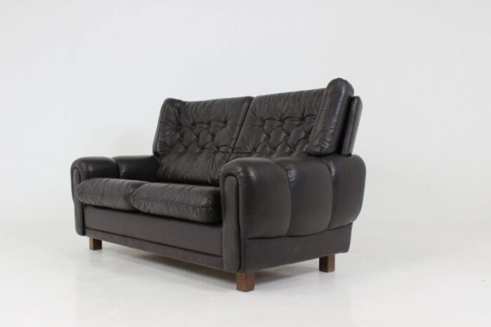 mid century black leather sofa 2