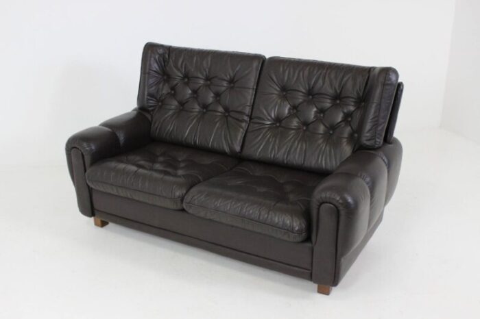 mid century black leather sofa 3