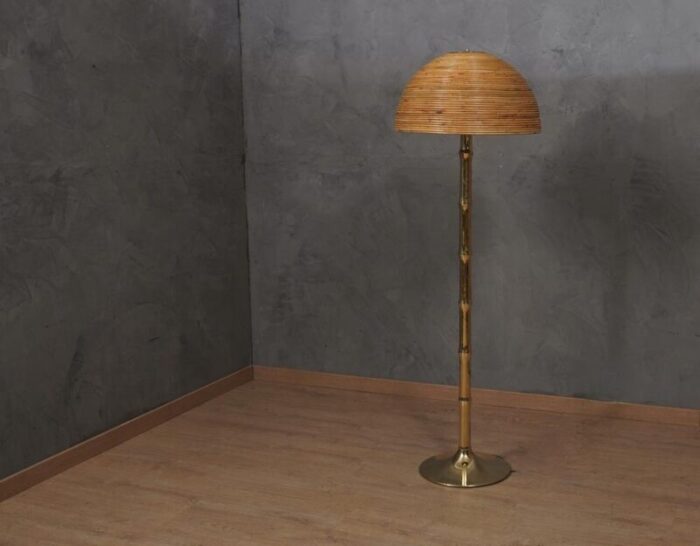 mid century brass and bamboo floor lamp 1990s 7579