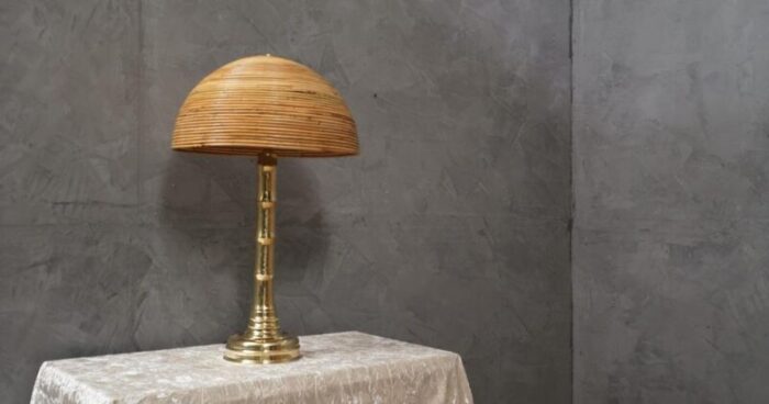 mid century brass and bamboo table lamp 1990 6162