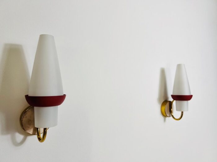 mid century brass and opaline glass wall lamps 1960s set of 2 4