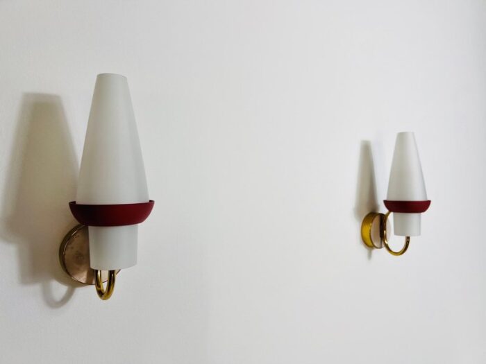 mid century brass and opaline glass wall lamps 1960s set of 2 5