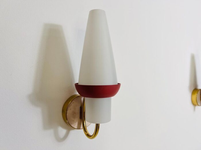 mid century brass and opaline glass wall lamps 1960s set of 2 6