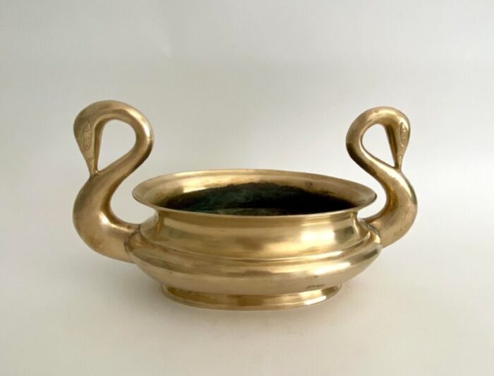 mid century brass swan handled planter 1435