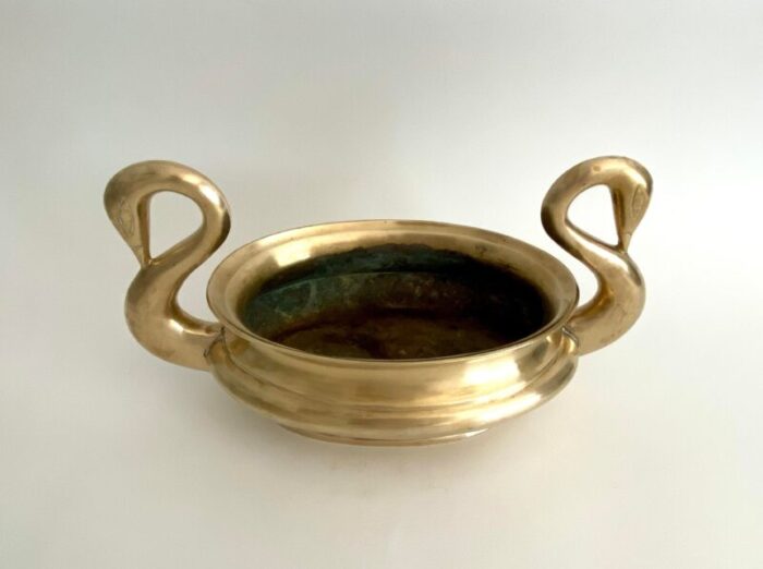 mid century brass swan handled planter 4682