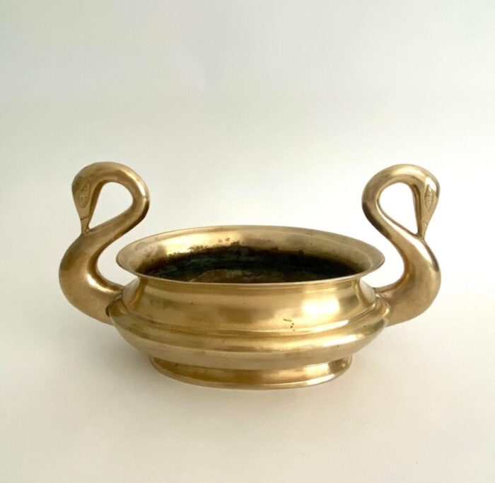 mid century brass swan handled planter 5495