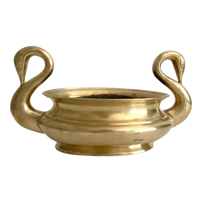 mid century brass swan handled planter 8284