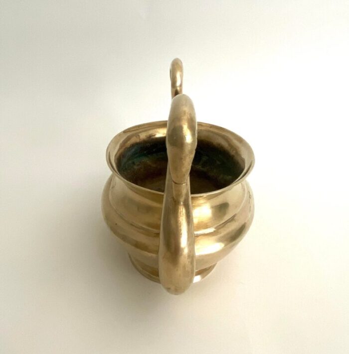 mid century brass swan handled planter 9423