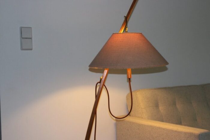 mid century brass walnut thorn rod floor lamp by j t kalmar for kalmar austria 1950s 4