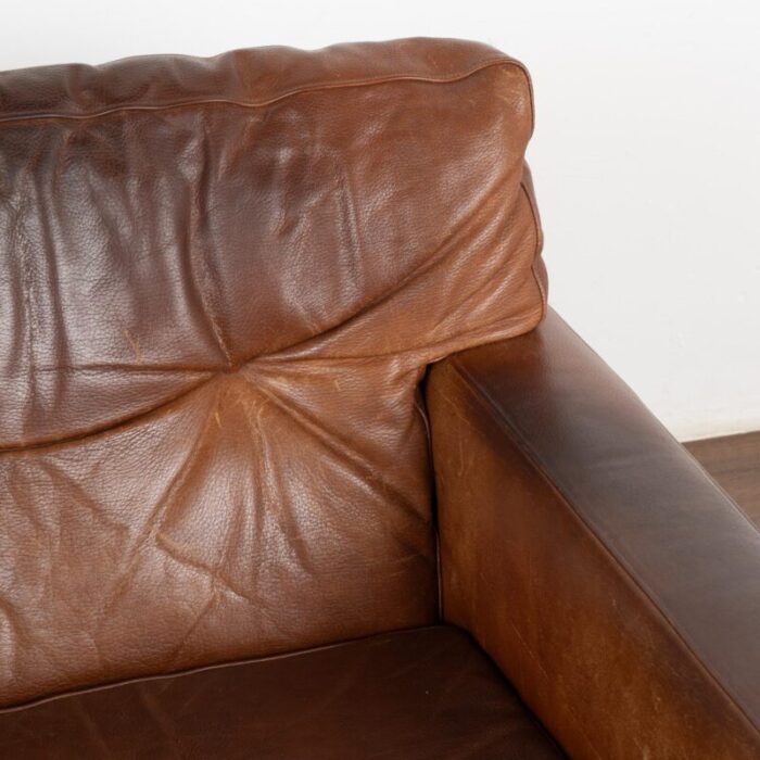 mid century brown vintage leather arm chair denmark circa 1960 0836