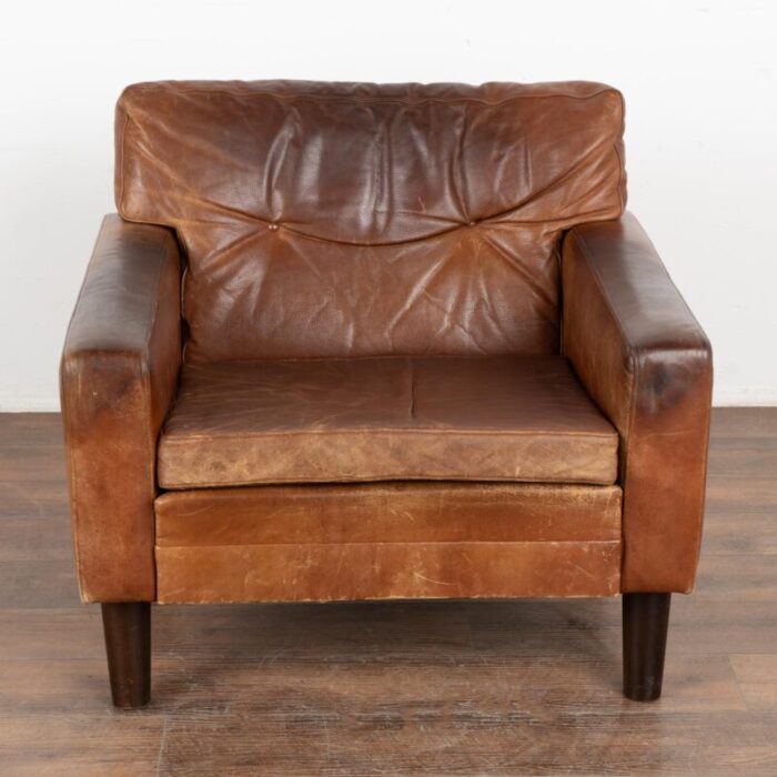 mid century brown vintage leather arm chair denmark circa 1960 5019