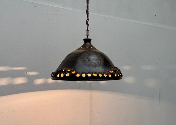 mid century brutalist danish studio pottery pendant lamp from bjorn keramik 1960s 6