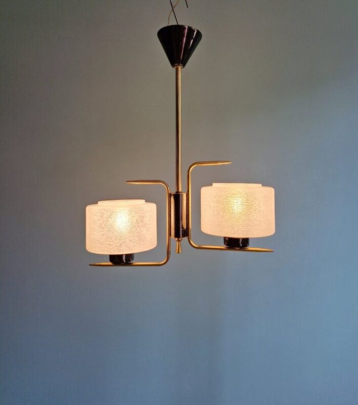 mid century chandelier in brass and grooved glass 1960s 12