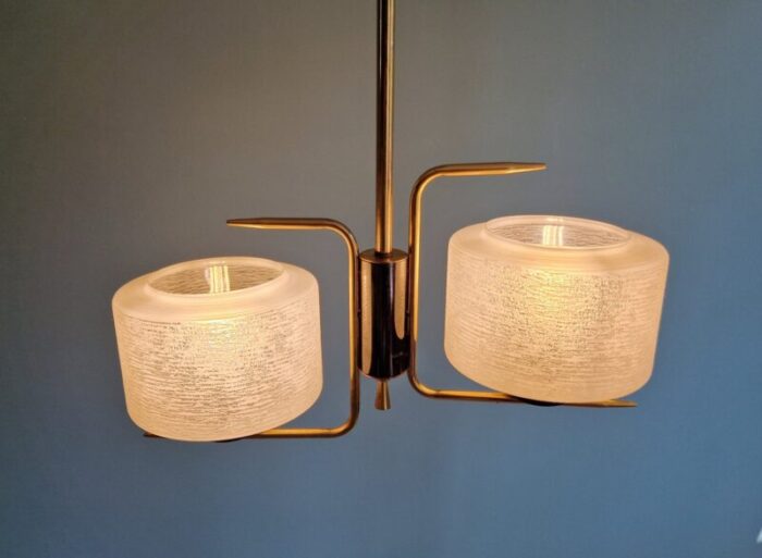 mid century chandelier in brass and grooved glass 1960s 15