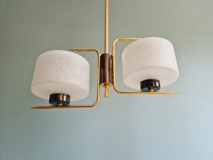 mid century chandelier in brass and grooved glass 1960s 3