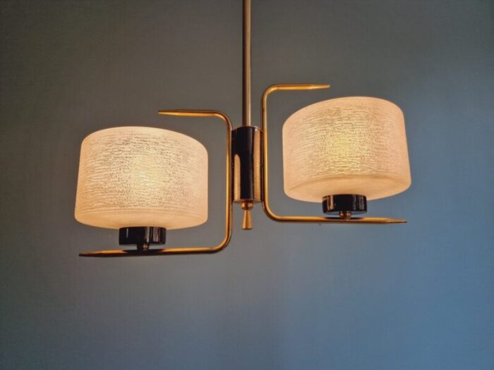 mid century chandelier in brass and grooved glass 1960s 4