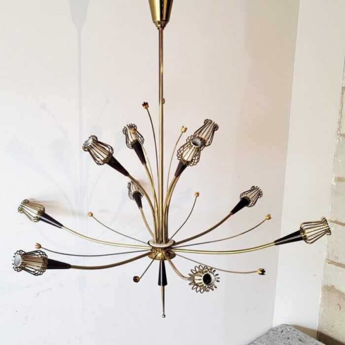 mid century chandelier in brass and resin from lunel 1950s 1266