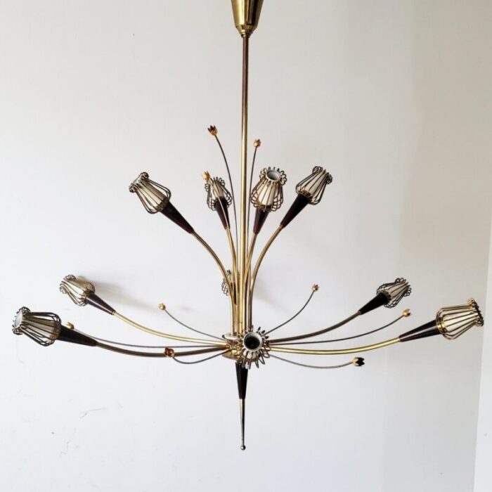 mid century chandelier in brass and resin from lunel 1950s 5213