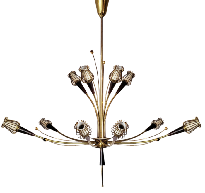 mid century chandelier in brass and resin from lunel 1950s 7130