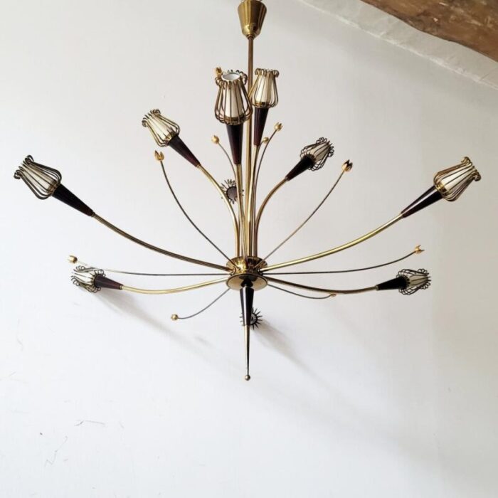 mid century chandelier in brass and resin from lunel 1950s 8476