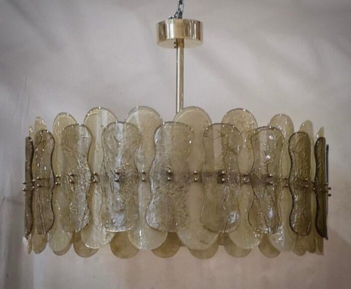 mid century chandelier in murano art glass and brass 2000 4101