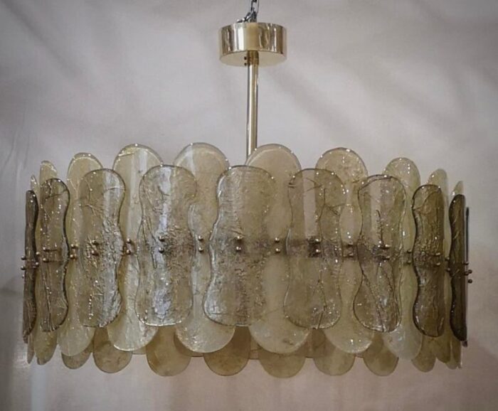 mid century chandelier in murano art glass and brass 2000 5704