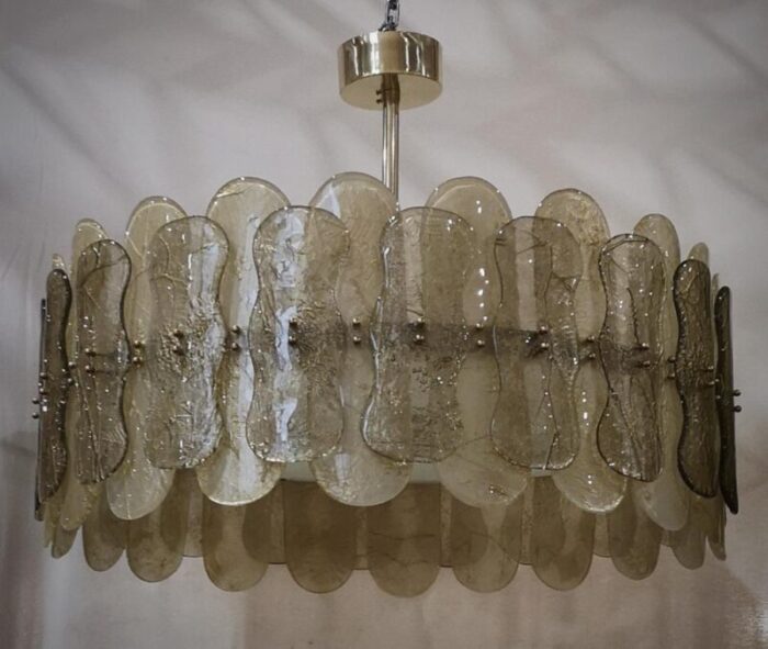 mid century chandelier in murano art glass and brass 2000 6016