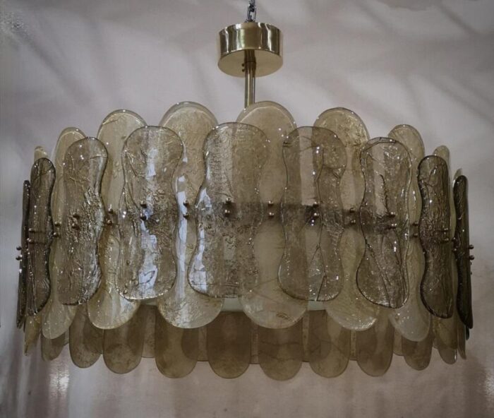 mid century chandelier in murano art glass and brass 2000 8383