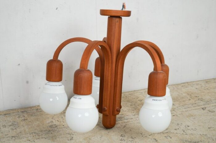 mid century domus teak chandelier light lamp 1960s 1