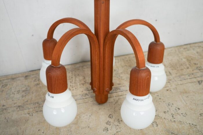 mid century domus teak chandelier light lamp 1960s 4