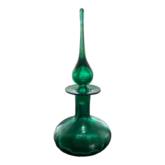 mid century emerald green optic glass decantergenie bottle with flame stopper 8281