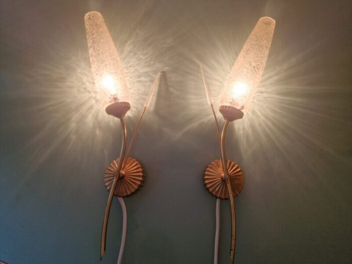 mid century french floral wall sconces 1950s set of 2 1