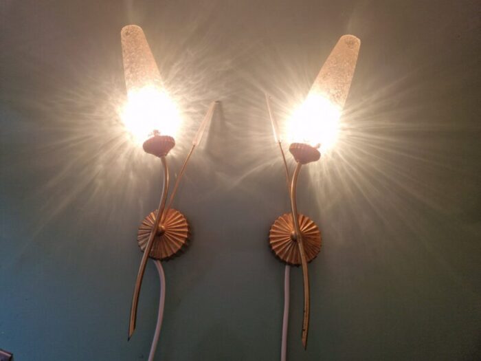 mid century french floral wall sconces 1950s set of 2 2