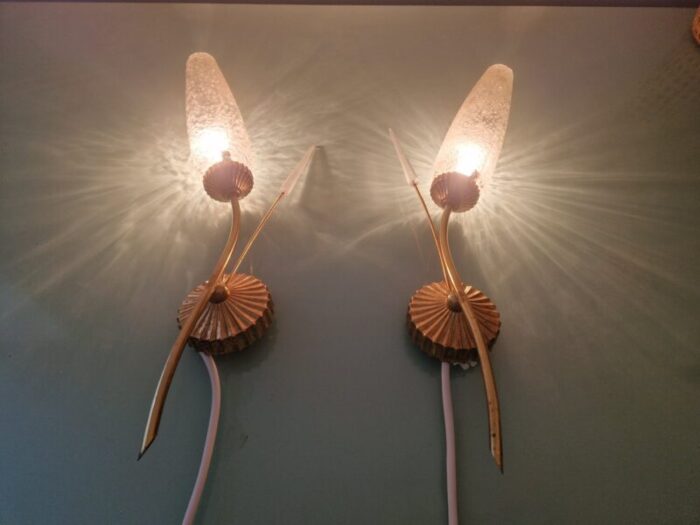 mid century french floral wall sconces 1950s set of 2 3