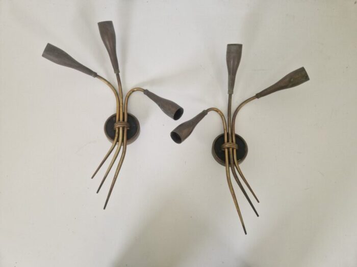 mid century french spider wall sconces 1950s set of 2 2