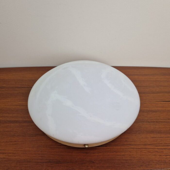 mid century glass and oak flush mount 1970s 3