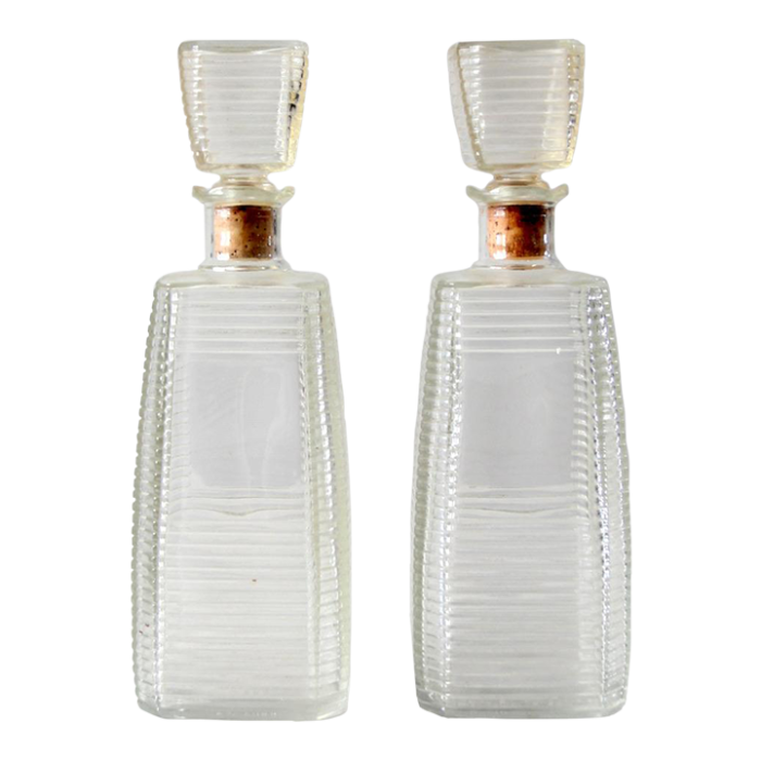 mid century glass liquor decanters pair 9317