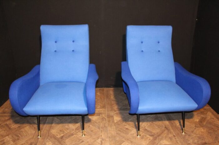 mid century italian blue chairs 1950s set of 2 1