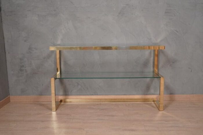 mid century italian brass and glass console table 1970s 7614