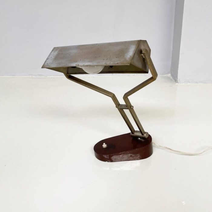 mid century italian modern adjustable desk or table lamp in brown metal 1930s 4