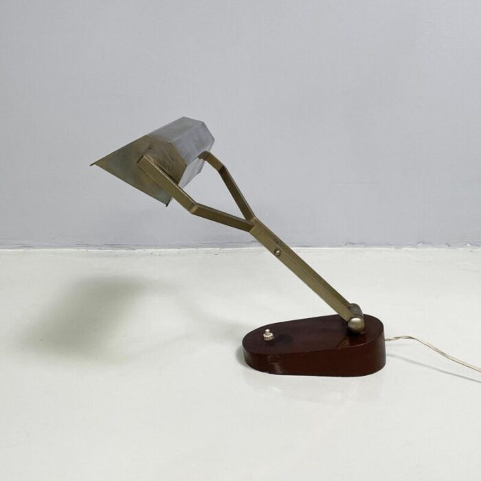 mid century italian modern adjustable desk or table lamp in brown metal 1930s 6