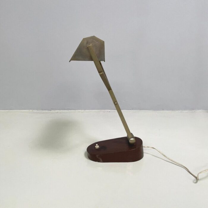 mid century italian modern adjustable desk or table lamp in brown metal 1930s 7