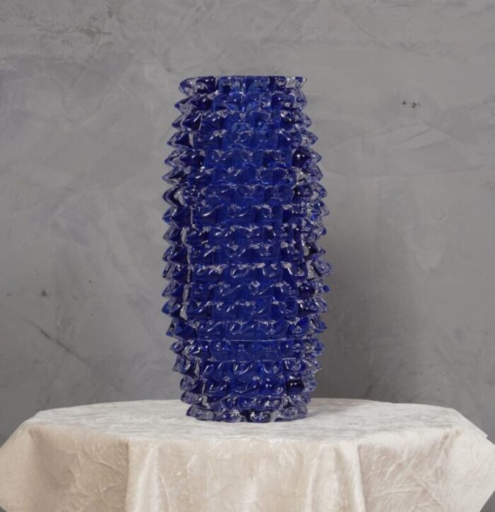 mid century italian murano round blue color vase 1970s 5924