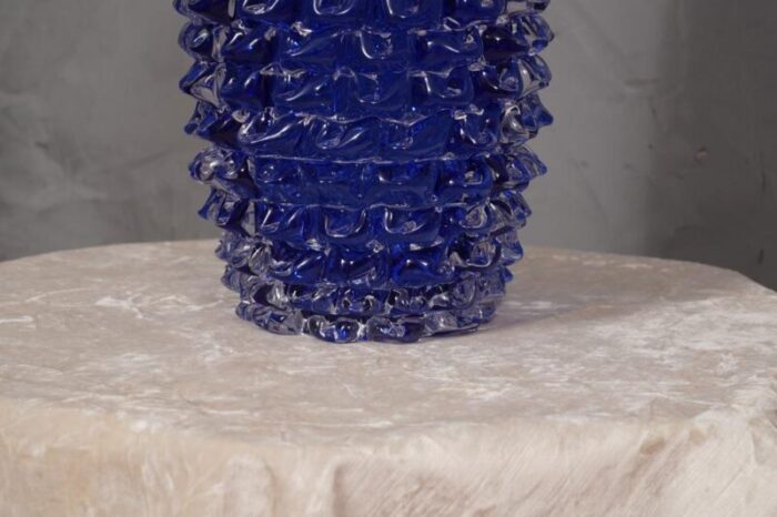 mid century italian murano round blue color vase 1970s 6002