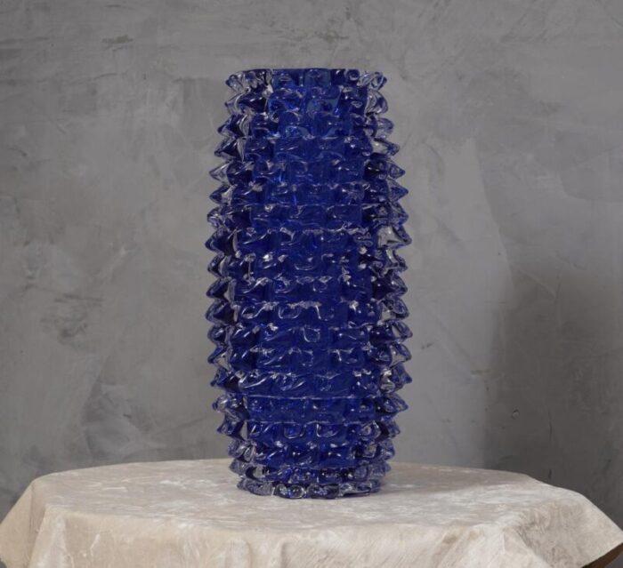 mid century italian murano round blue color vase 1970s 6396