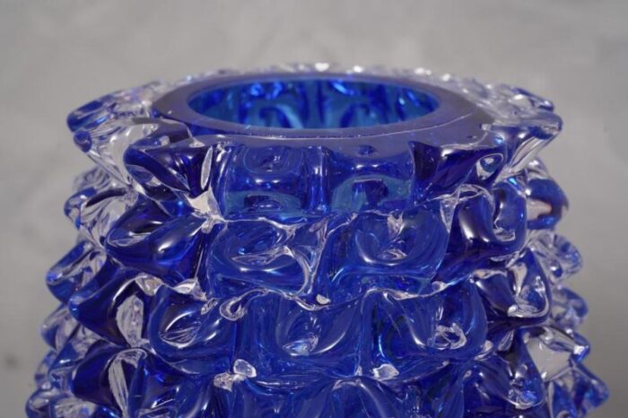 mid century italian murano round blue color vase 1970s 8358