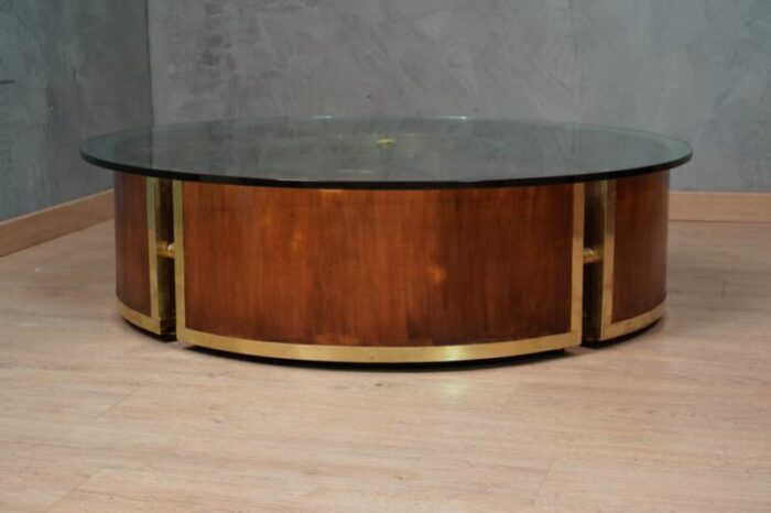 mid century italian round brass and glass sofa table 1970 2453