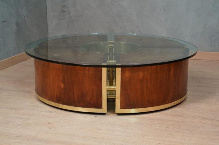 mid century italian round brass and glass sofa table 1970 3175