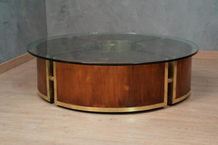 mid century italian round brass and glass sofa table 1970 3641